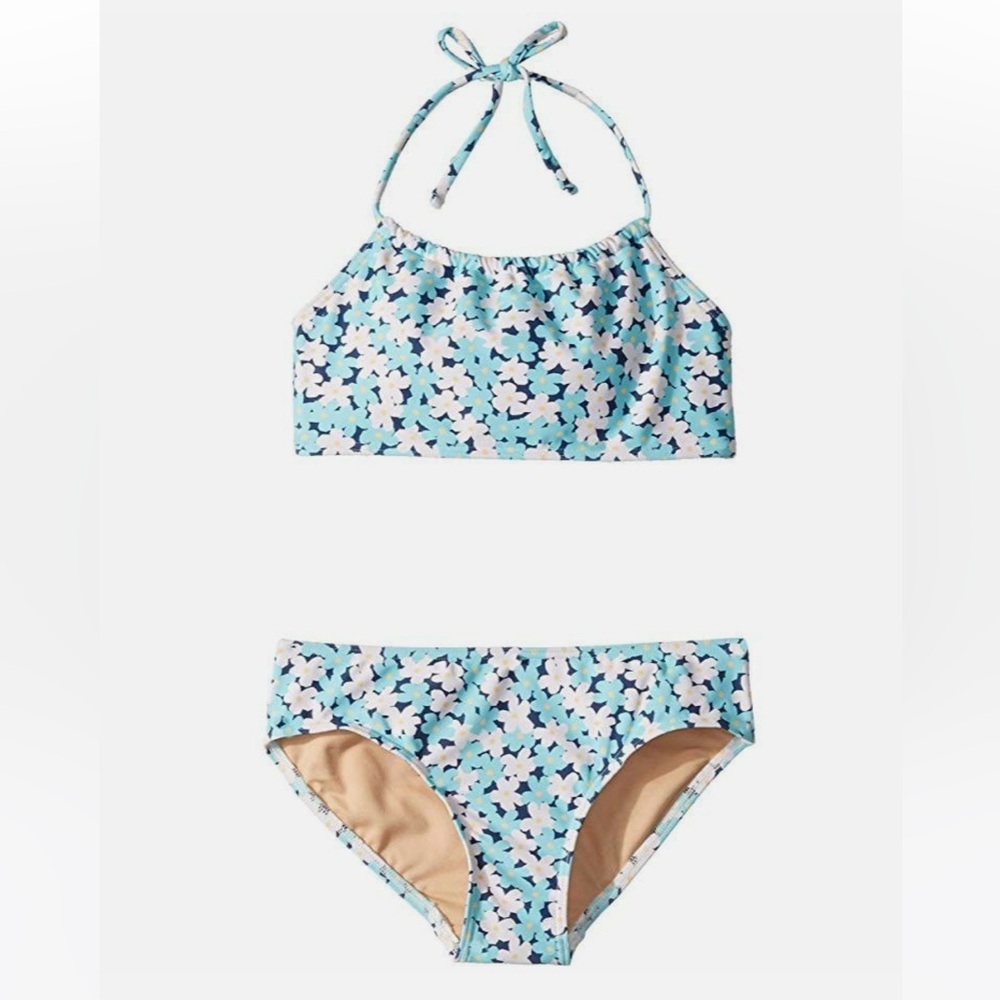 Toobydoo Blue and White Bikini Set with Ruffled Halter Top